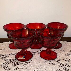 Set of 5 Fostoria Jamestown Ruby Red Champagne/Tall Sherbet Glasses 4-1/4"